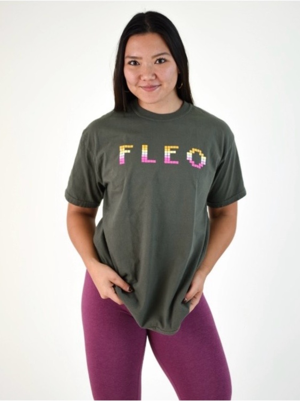 FLEO Olive Graphic Tee with Pixel Logo